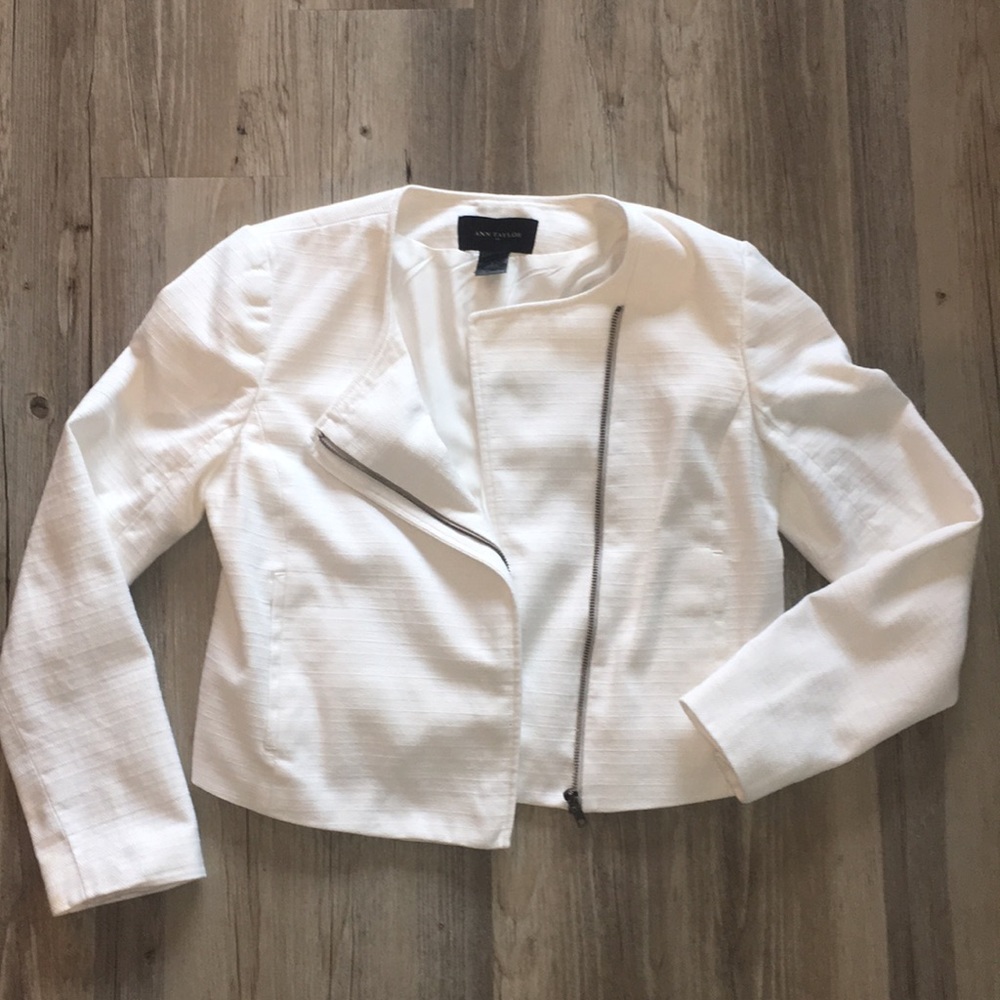Ann Taylor LOFT White Moto Blazer Jacket // Size S